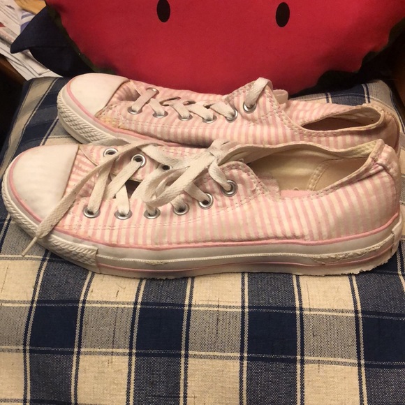 Pink and white striped converse all star sneakers - Picture 3 of 7